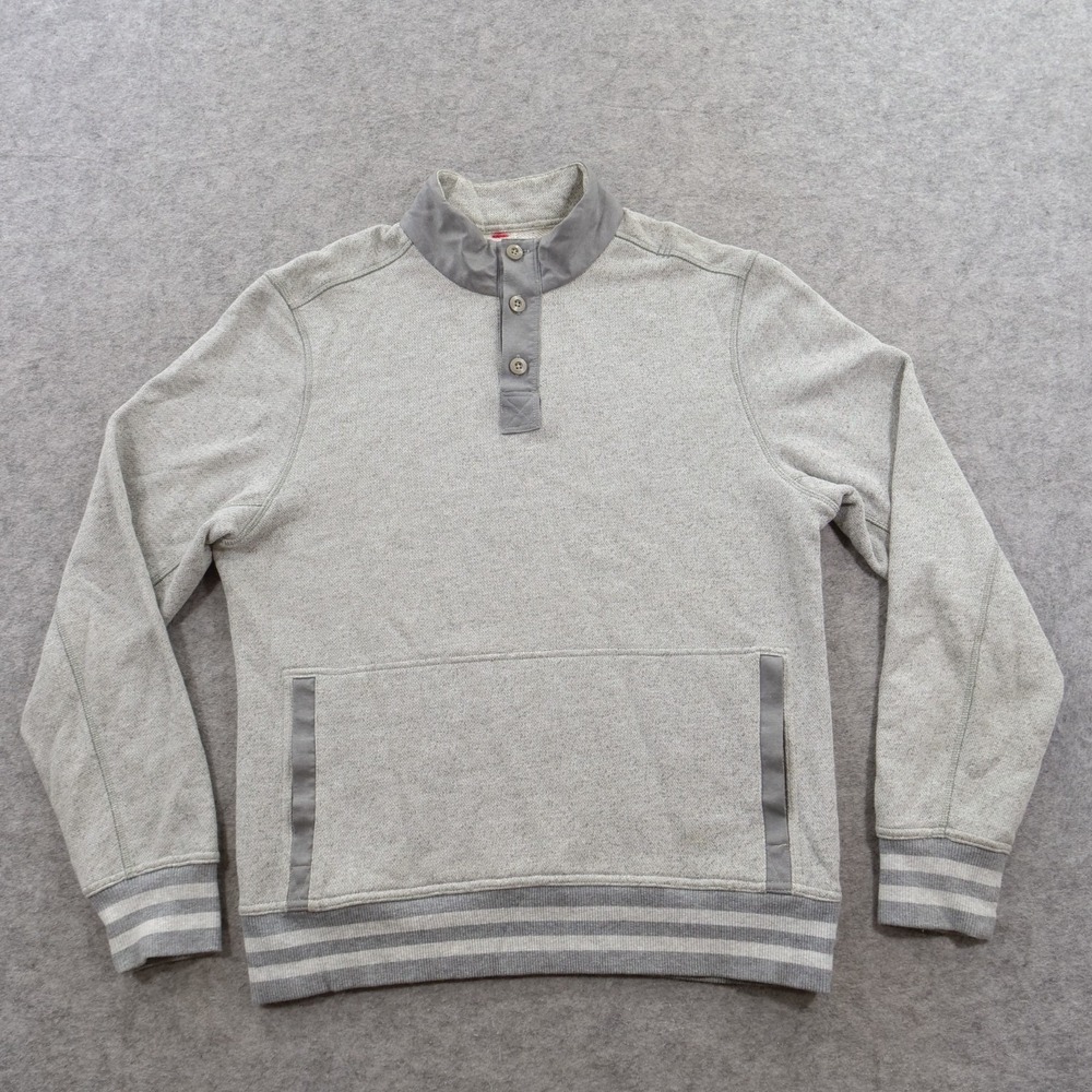 Lululemon Sweatshirt Mens Medium Gray Button Henley Pullover Striped Trim Active